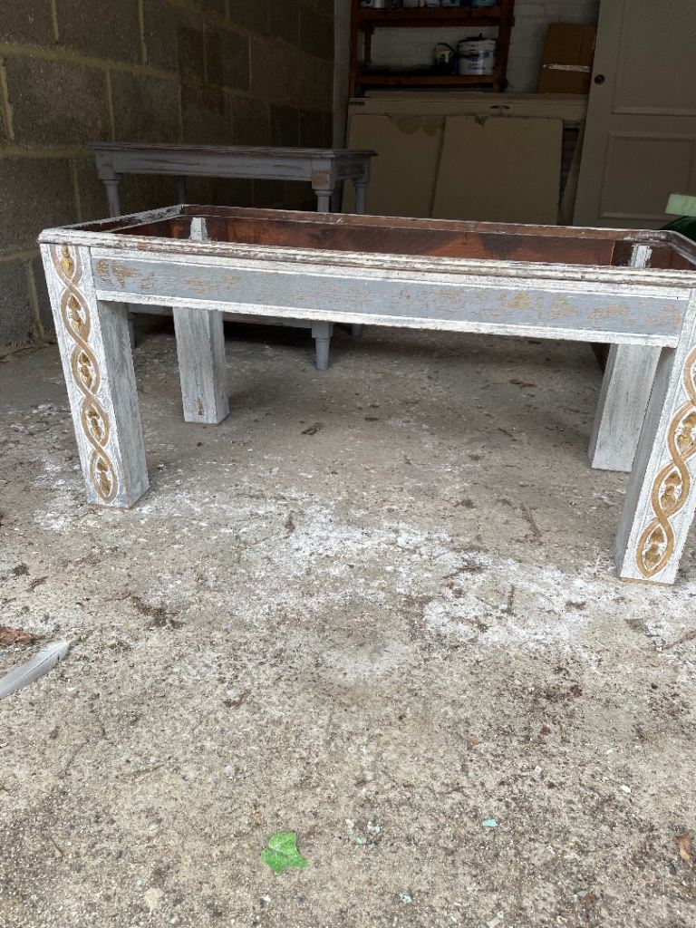 Decorative Wooden Table Frame – Grey Painted, Fair Condition