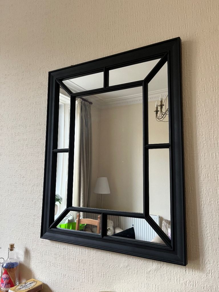 Stylish Black Wooden Wall Mirror – Good Condition