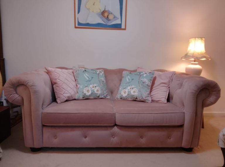 Like new velvet sofa bed with cuddle chair