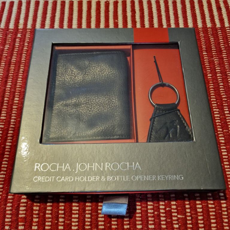 John Rocha Men’s Leather Gift Set | Card Holder & Keyring | New in Box