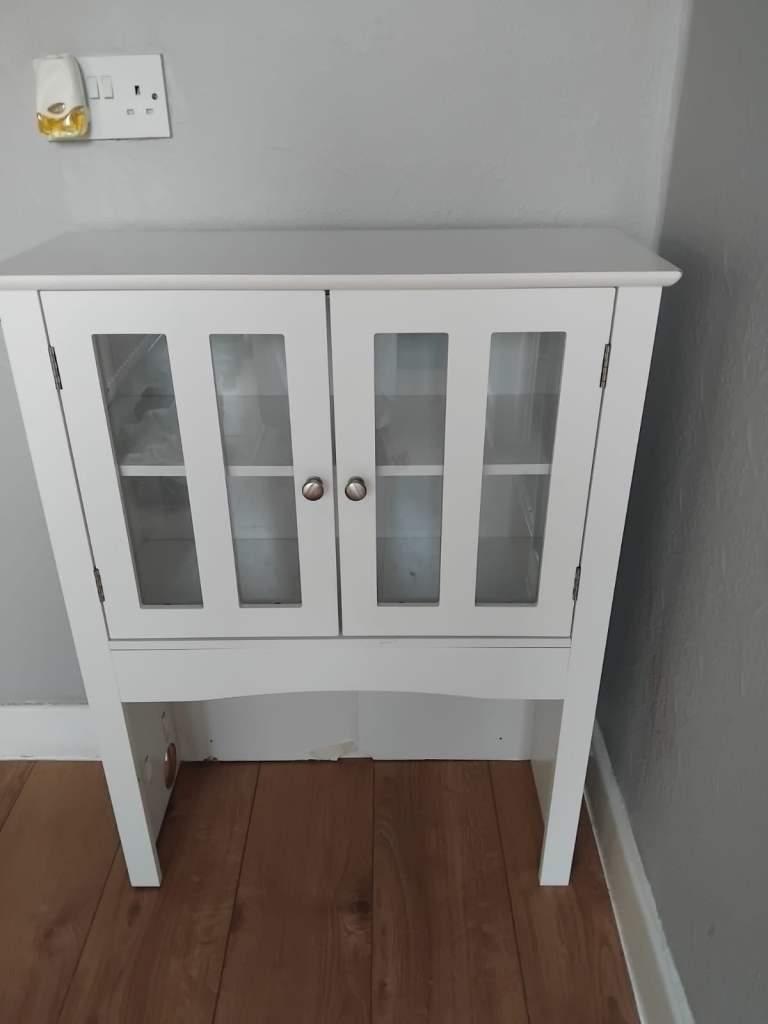 White Wooden Cabinet with Glass Doors
