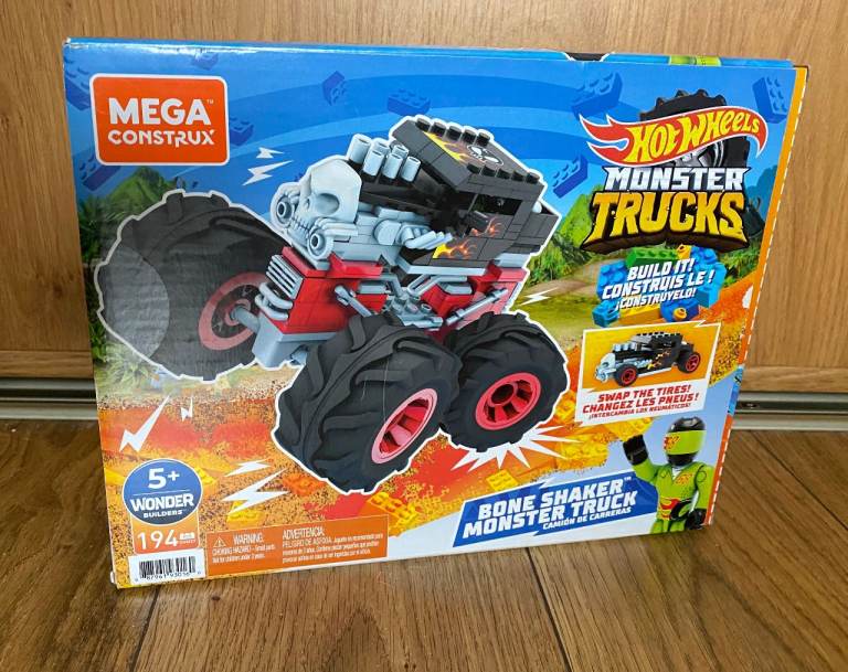 LEGO STYLE MEGA CONSTRUX MEGA Hot Wheels Bone Shaker Monster Truck + box + instructions 