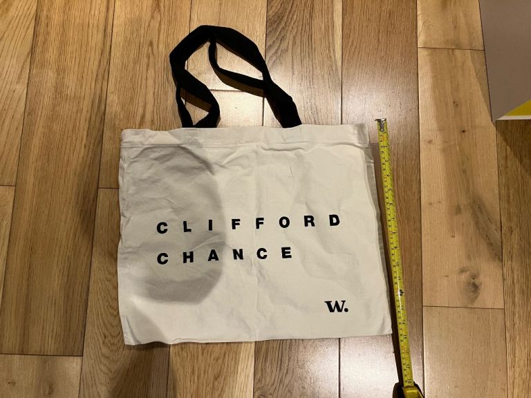 New Tote Bag - reusable - eco bag - heavy duty  With “ Clifford Chance “ and “ w” on the tote bag
