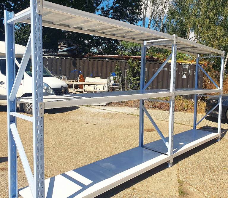 Warehouse Shelving Unit - 2 Connected Bays, 3 Levels of shelves, 4.32m long, 2m tall, 60cm Deep