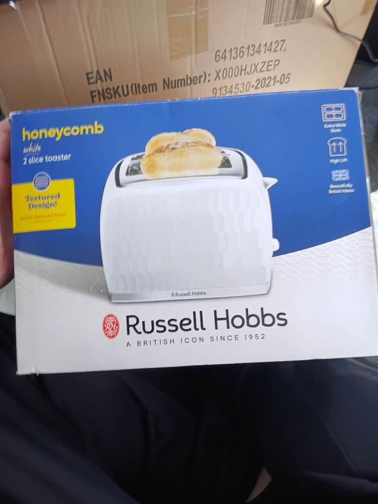 New Russell Hobbs Honeycomb White 2-Slice Toaster