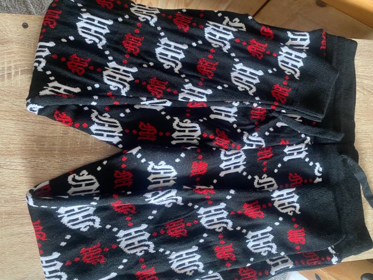 BoohooMAN Patterned Black Trousers – Size M, As New