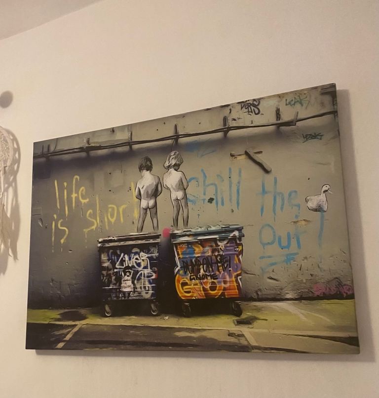 Banksy Style Canvas Print - 'Life is Short' Graffiti Art