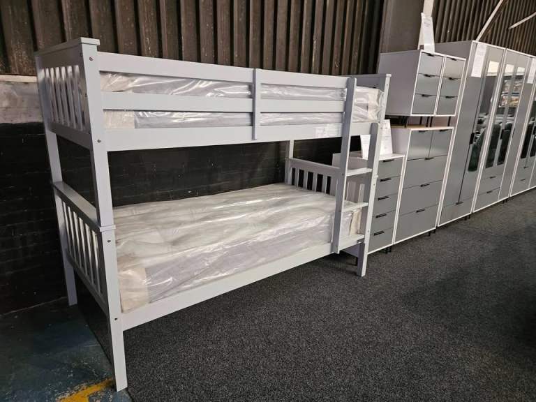 COD Single Wooden Bunk Bed Frame With 2x Single Mattresses Brand New Cash On Delivery Order Now