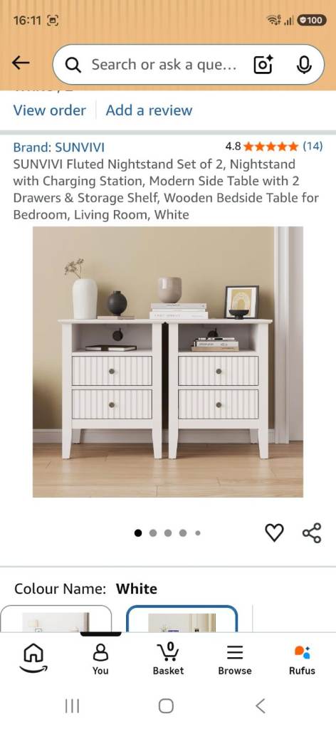 SUNVIVI White Bedside Tables with Drawers and Shelves - Set of 2
