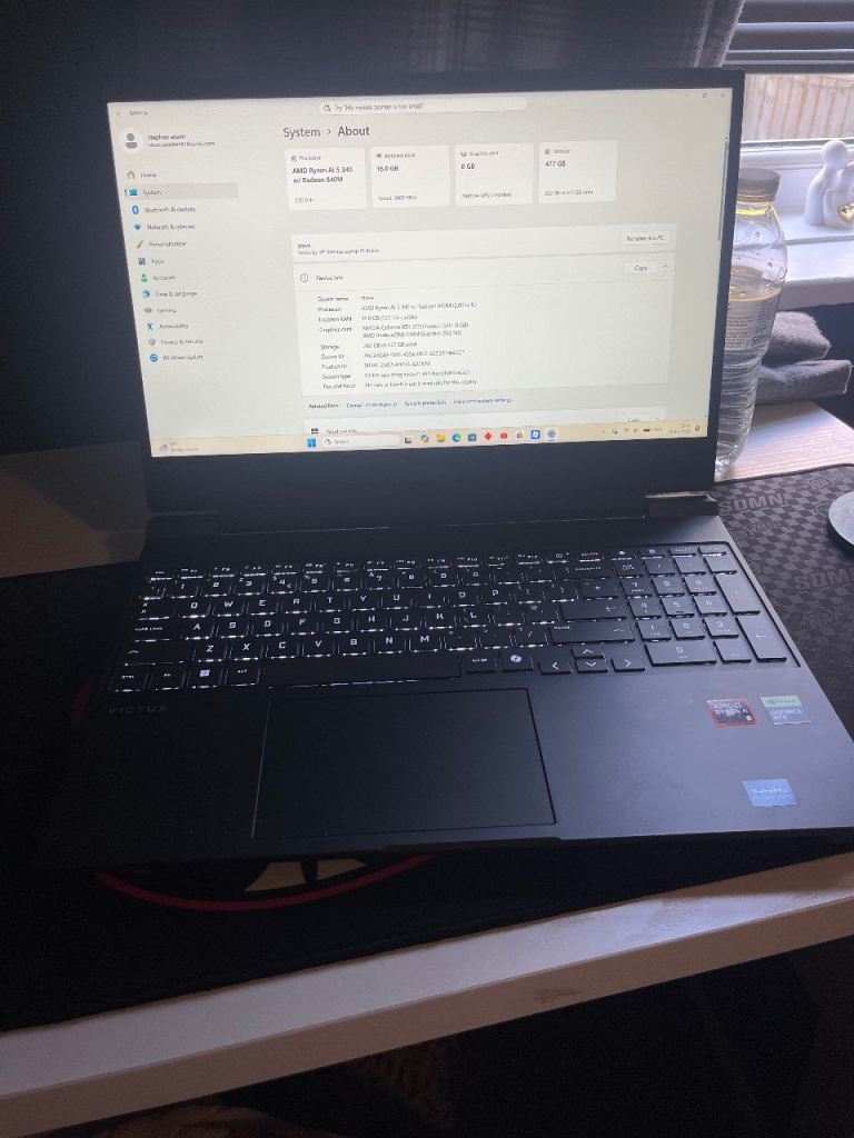 HP Victus 15 Gaming laptop 15-fb3000na -  16GB RAM, 512GB SSD, amd risen ai 5 and rtx5050