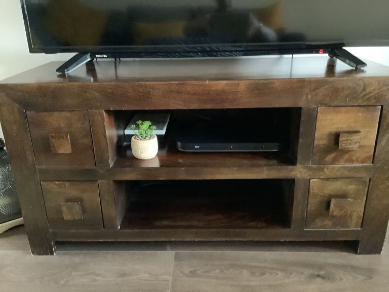 Solid Dark Wood TV Unit