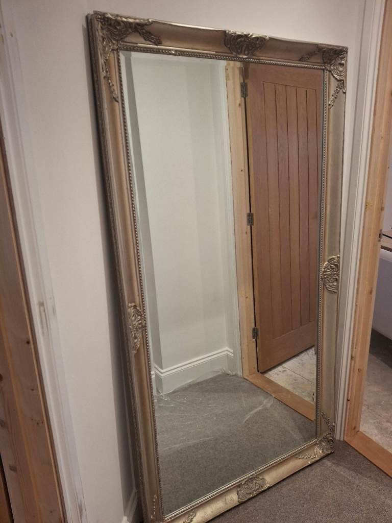 Large Antique Silver Leaner Mirror 