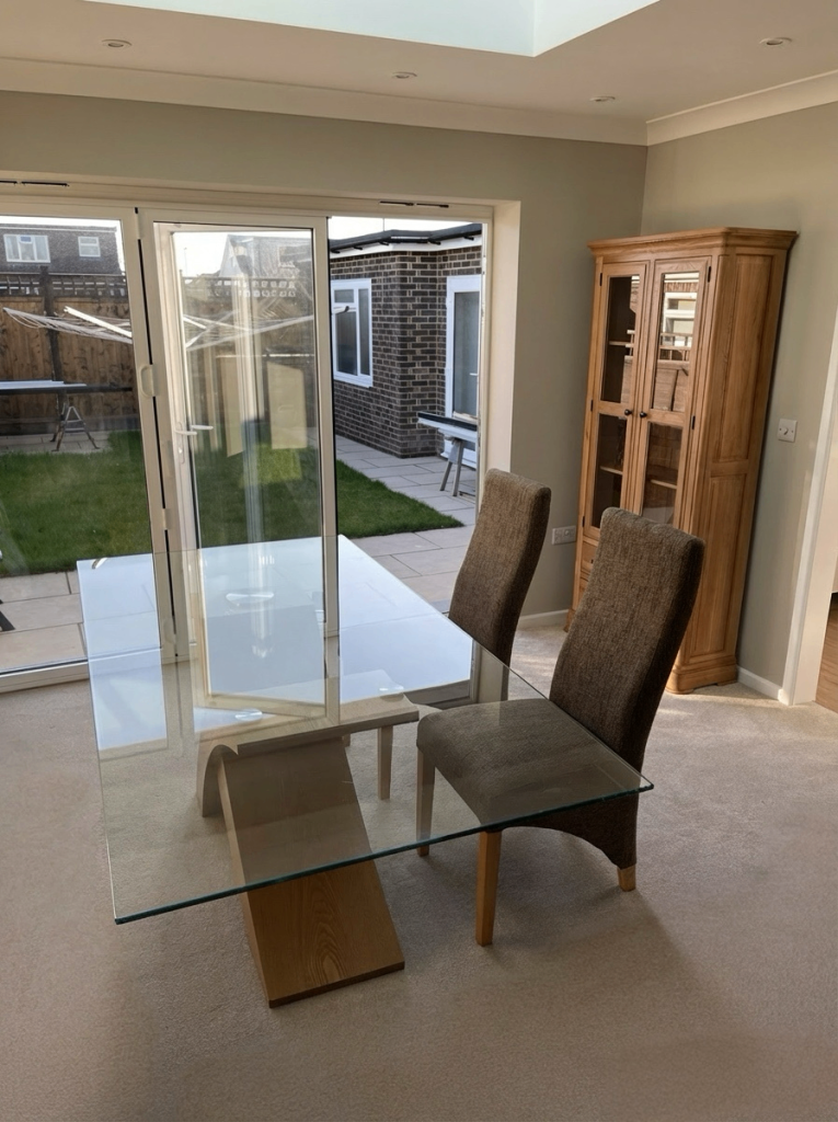 Valencia Glass Table 200cm x 100cm and Eight Chairs 