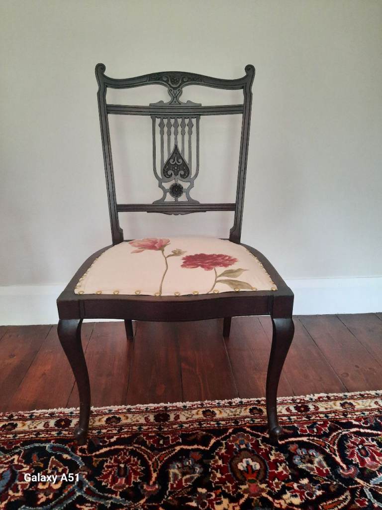 Lovely Wooden Chair with Floral Upholstery – Good Condition