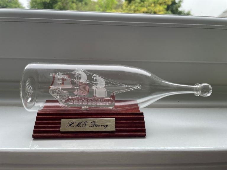 HMS Discovery Ship in a Bottle Decorative Item