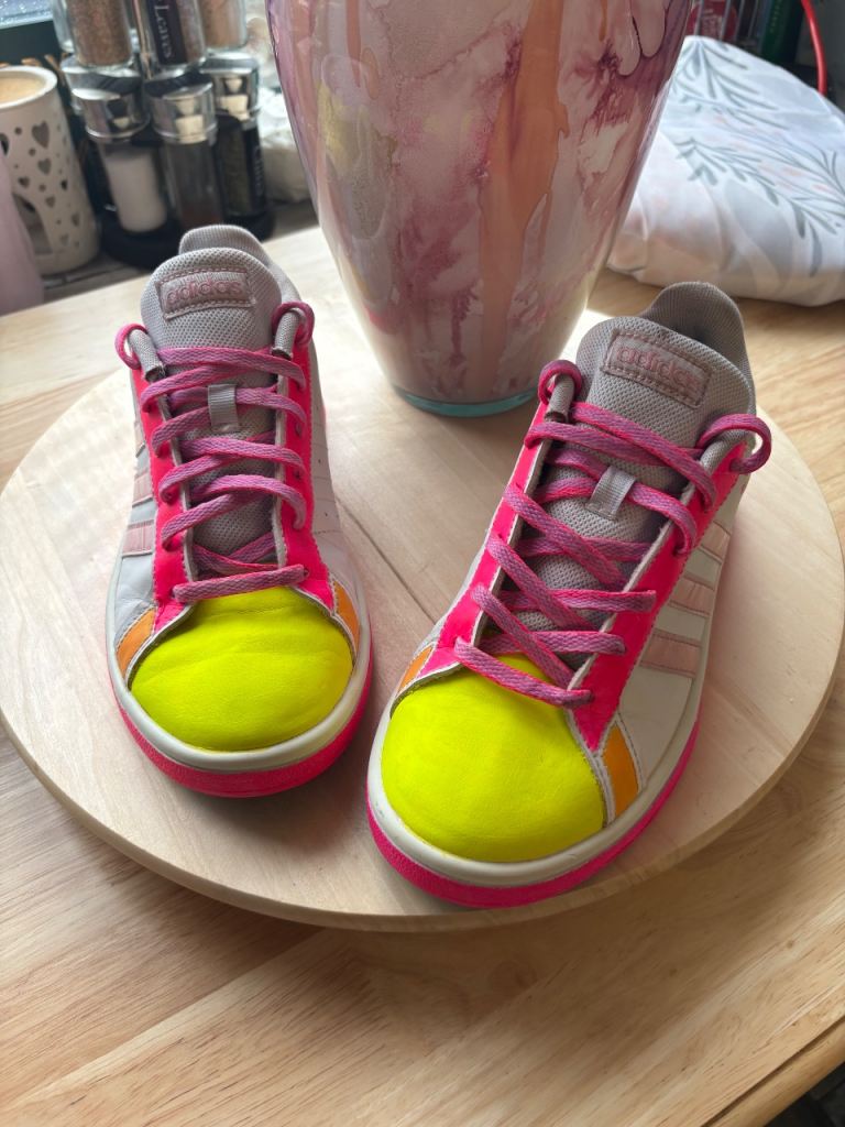 Hand Painted Adidas Trainers UK 5 – One of a Kind Neon Custom Shoes