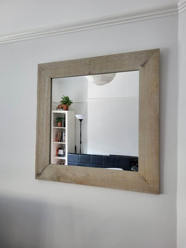 Large Wooden Framed Wall Mirror - Distressed Grey Finish