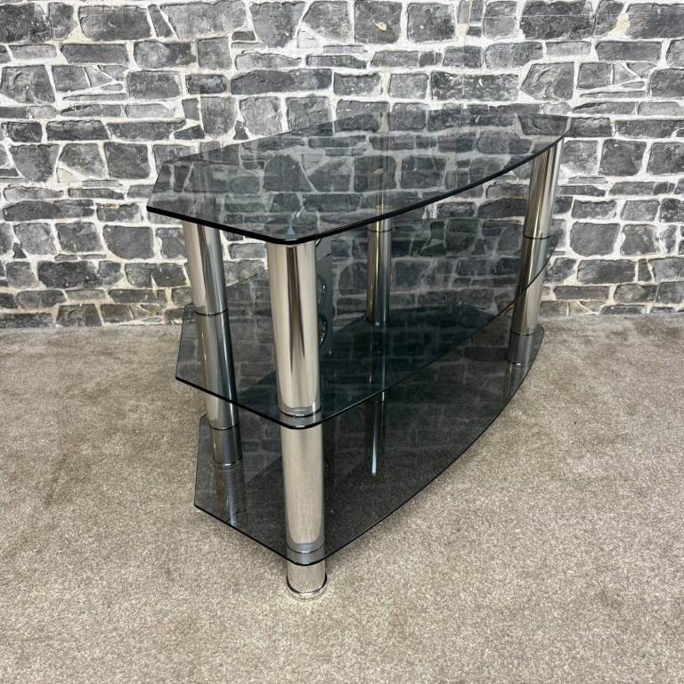 Black Glass & Chrome TV Stand – 3 Tier – Good Condition