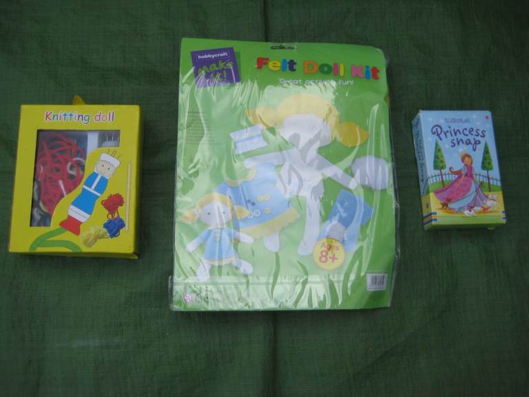 BRAND NEW: Felt Doll Kit, Knitting Doll Kit, Princess Snap Game + Kids Modelling Dough: All for £5