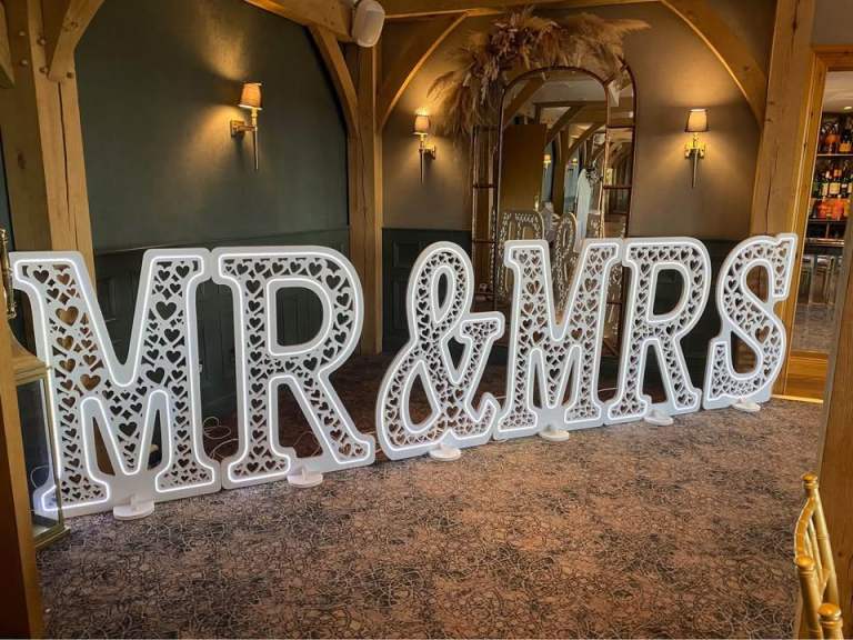 4FT LED Modern contemporary MR & MRS for weddings, can also be MR &MR, numbers 35 FOR HIRE each 0-9