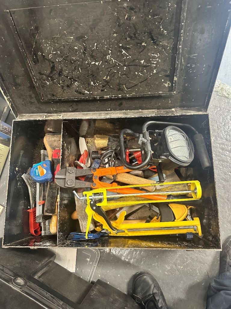 Box of mixed tools comes with  large metal box