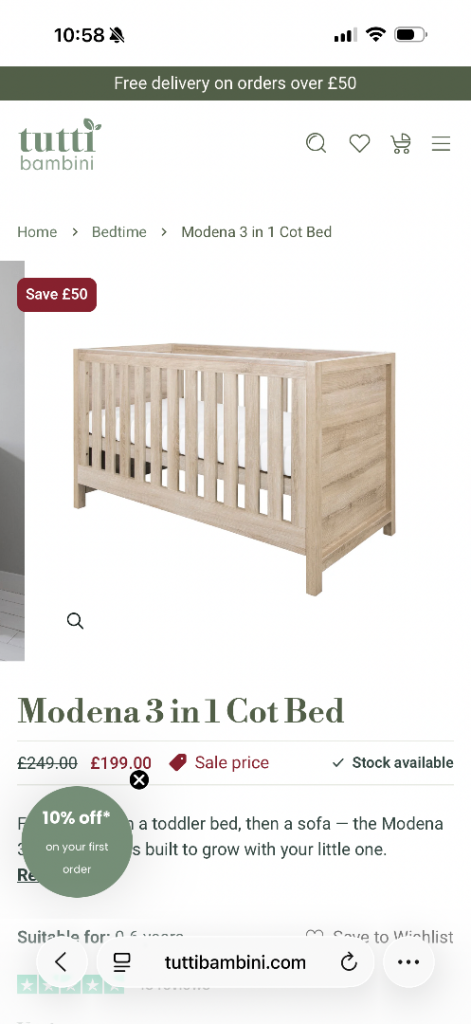 Tutti Bambini Cot brand new