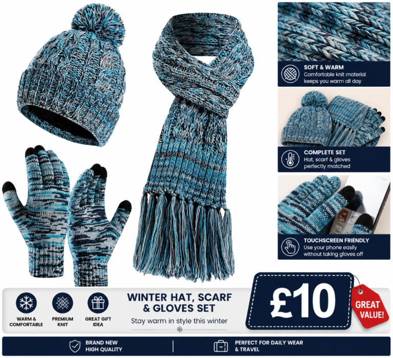 Winter Hat, Scarf & Gloves Set – £10 (Brand New)
