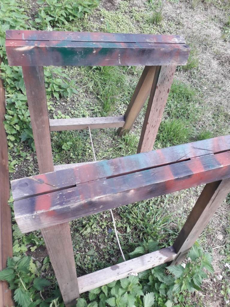 Wooden Sawhorses / Trestles - Pair, Fair Condition