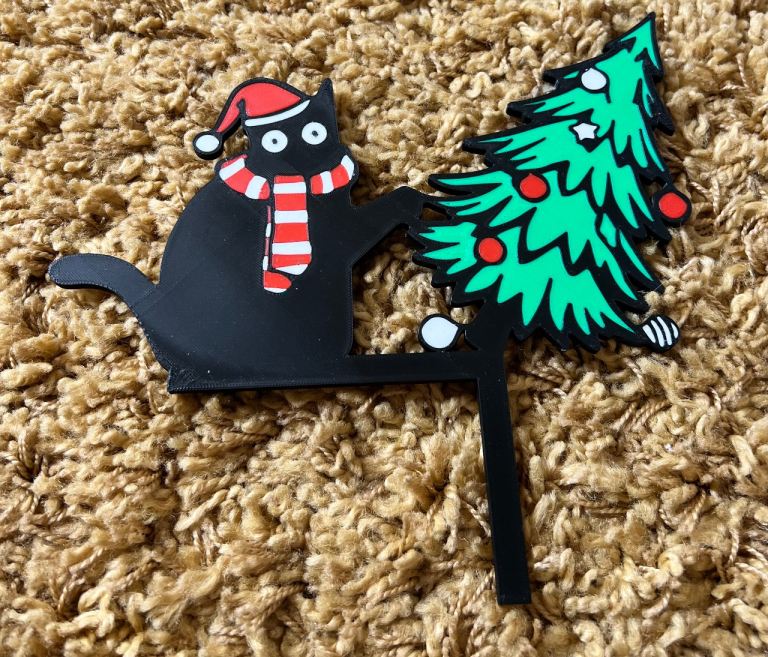 Cute Cat & Christmas Tree Decoration - Brand New