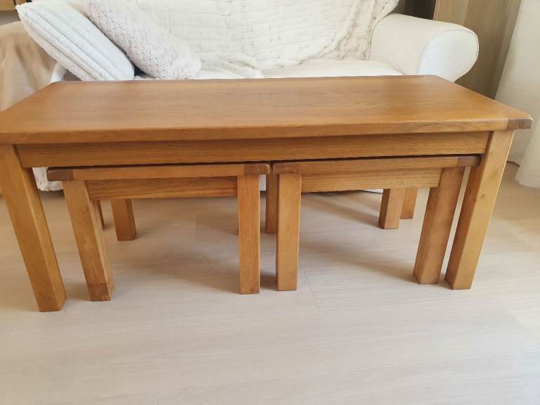 Solid Wood Long John Nest of Tables - Coffee Table with Two Side Tables