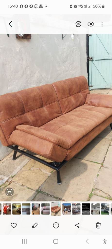 Futon, brown suede. Converts to small double bed Excellent condition. 