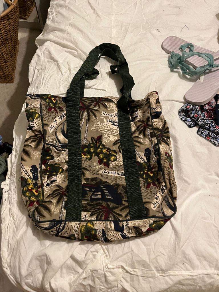 Multicoloured Canvas Tote Bag with Palm Tree Print – Good Condition