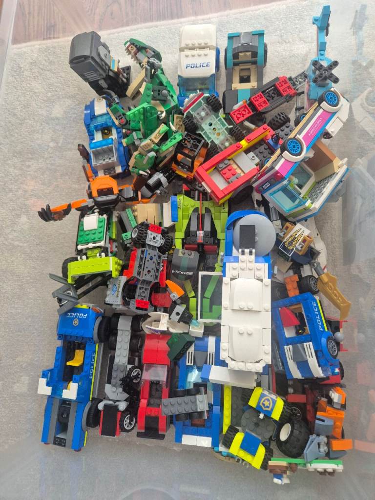 Big Box of LEGO Bricks, Vehicles, and Minifigures – Good Condition
