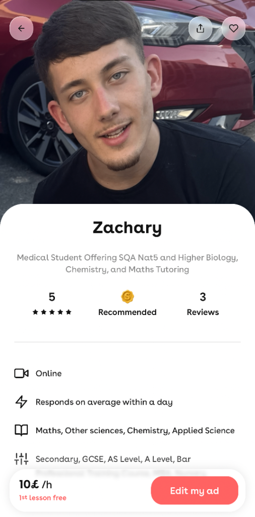 Medical Student Offering SQA Nat5 and Higher Biology, Chemistry, and Maths Tutoring