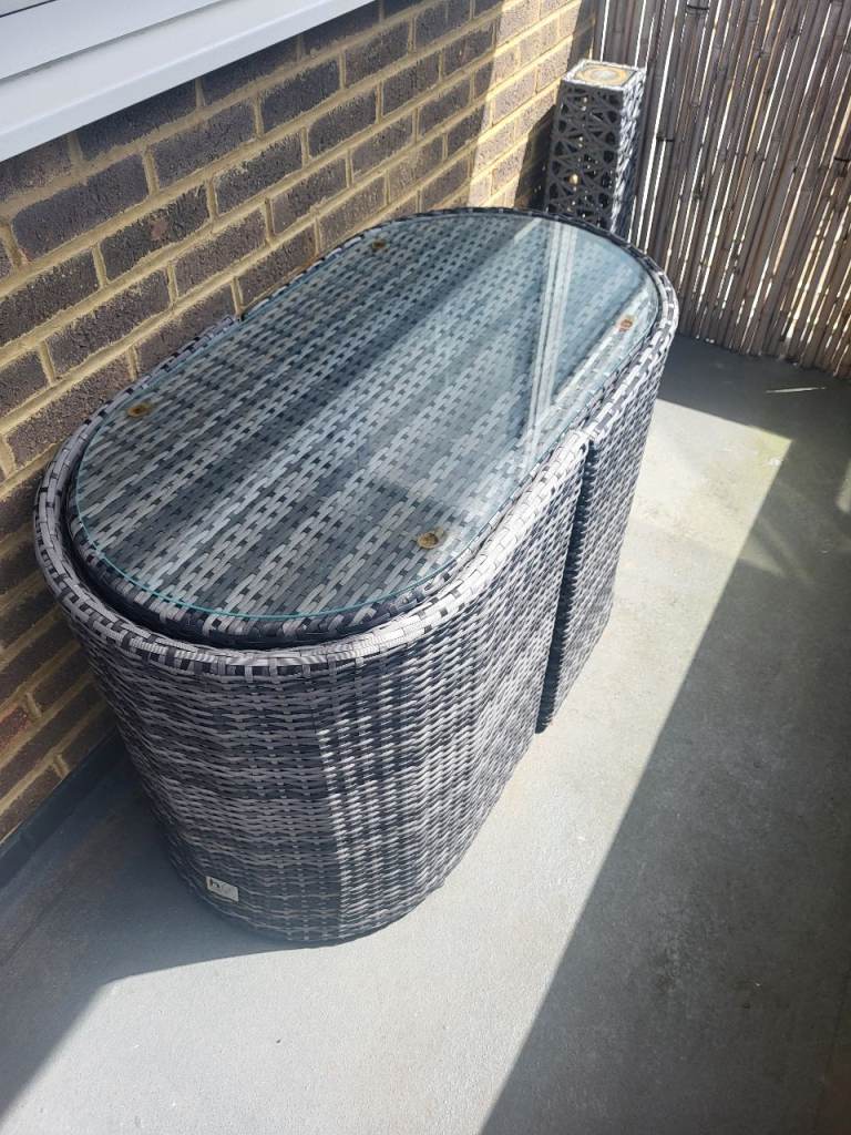 Charles Bentley St Tropez Grey Rattan Space-Saving Balcony Bistro Set (BARGAIN)