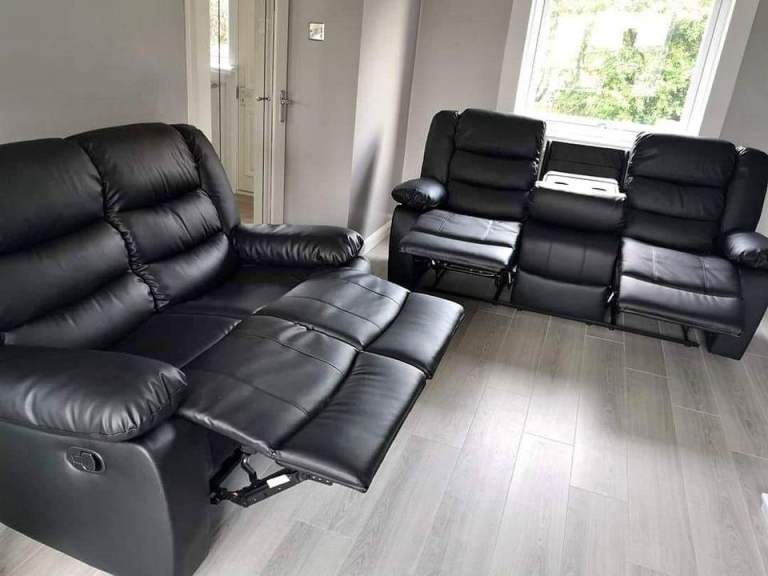 Luxury Roma Sofas ! Recliner Corner & 3+2 Seater Sofa Set Sale - Black Color