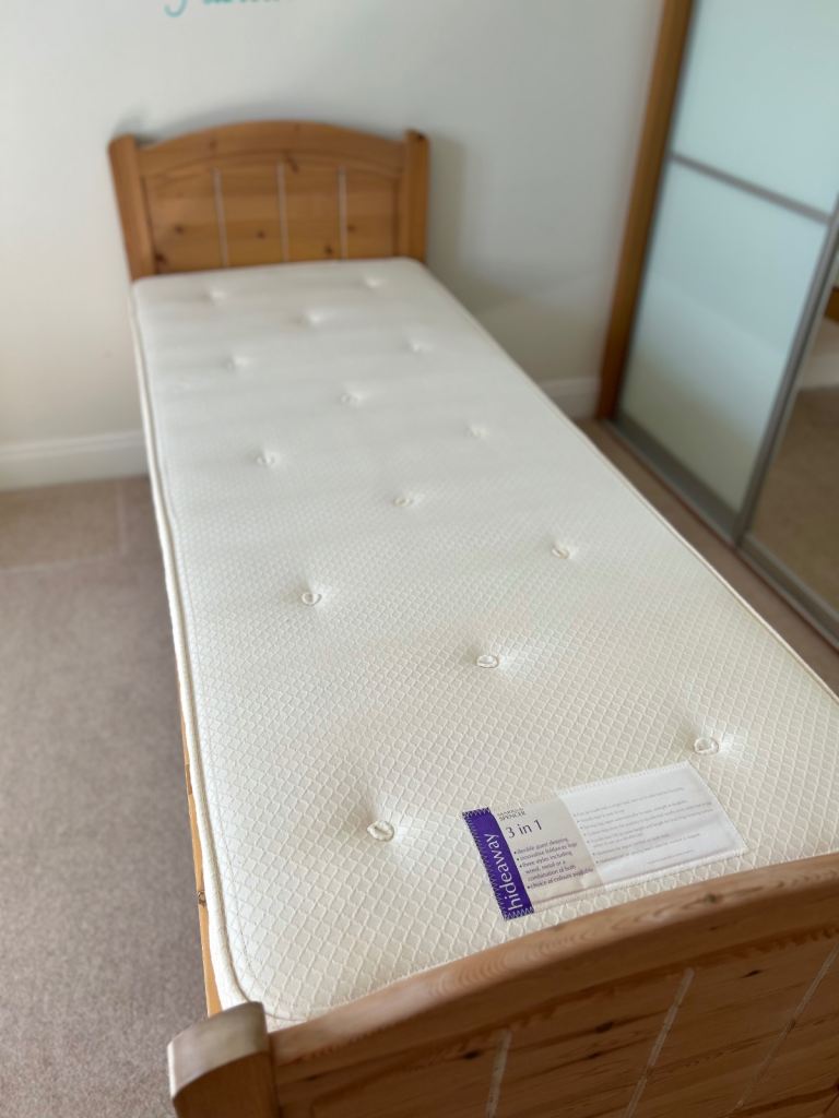 Small single M&S wooden bed and guest mattress
