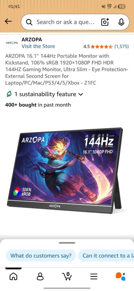 Arzopa 16.1" 144hz monitor