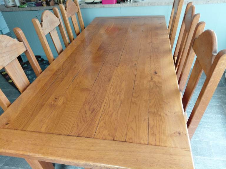 Solid French Oak Dining Table and 6 chairs