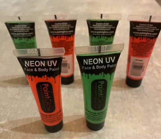 6 x PaintGlow NEON UV Face & Body Paint - Green & Red