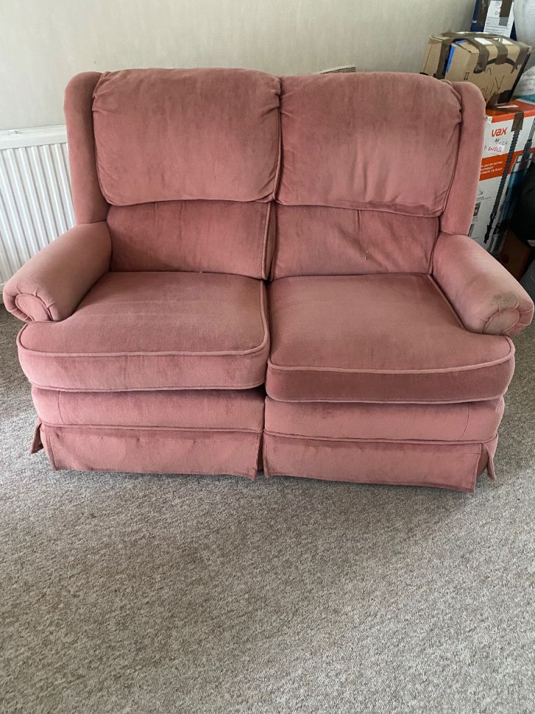 Pink Two-Seater Sofa - Fabric, Fair Condition