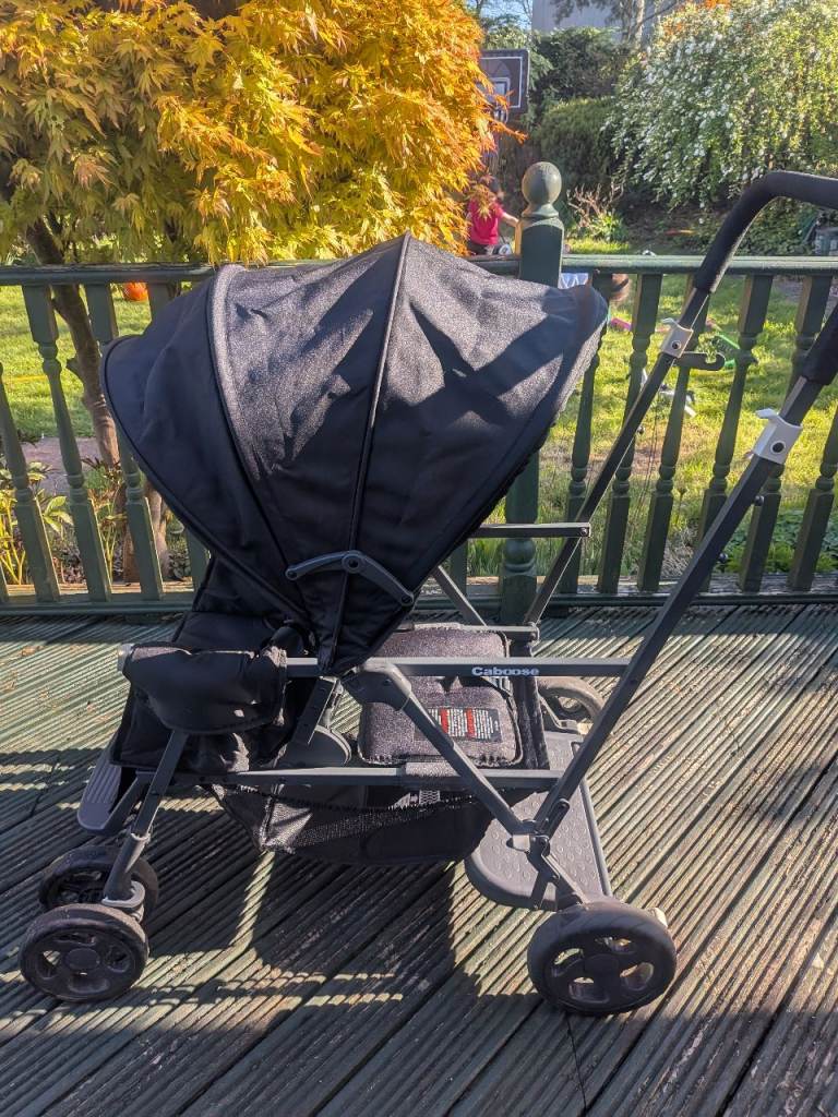JOOVY Caboose Sit And Stand Tandem Double Pram Stroller Buggy Black Toddler Twins Multiples 