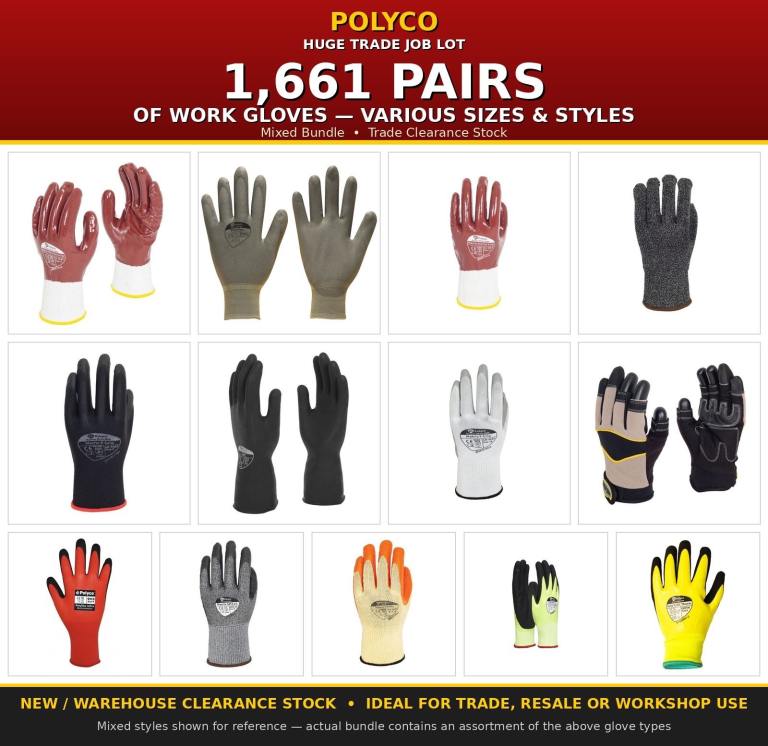 Polyco Job Lot Bulk Deal Bundle Work Gloves 1661 Pairs Various Sizes and Types