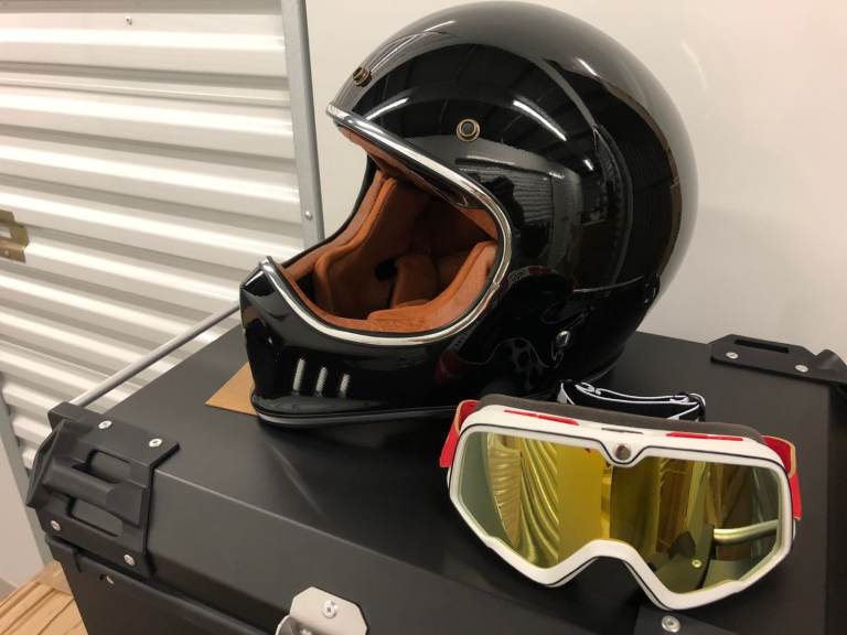 retro motorcycle helmet with google, brand new