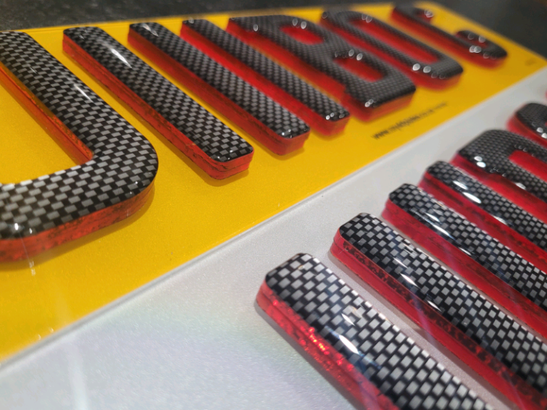 6mm Neon Red 4D Carbon Gel Car Number Plates 