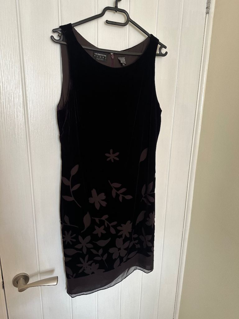 Liz Claiborne velvet and chiffon edge dress, deep purple.  Size 10