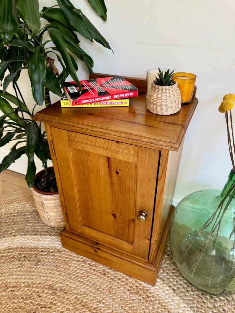 Vintage solid pine bedside cabinet cupboard 