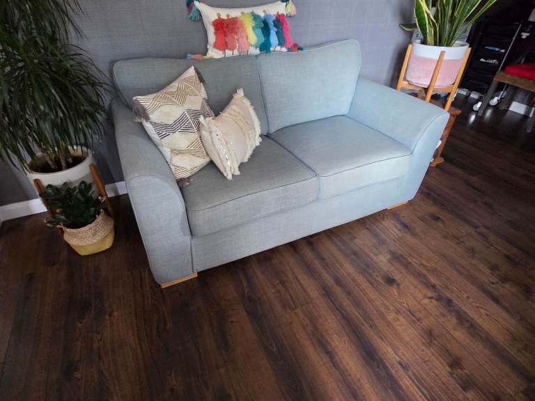 Comfy Aqua Blue Fabric 2-Seater Sofa – Good Condition