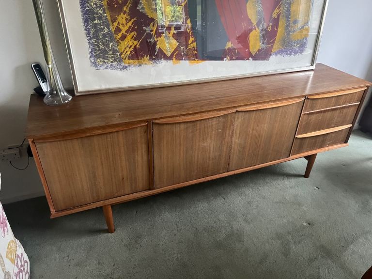Midcentury Sideboard / Long John In Teak By Morris Of Glasgow. Vintage Modern /