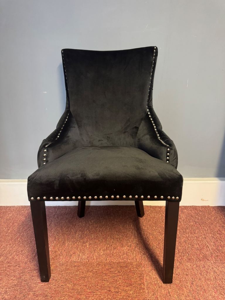 Black Velvet Quilted Back Dining / Occasional Chair 